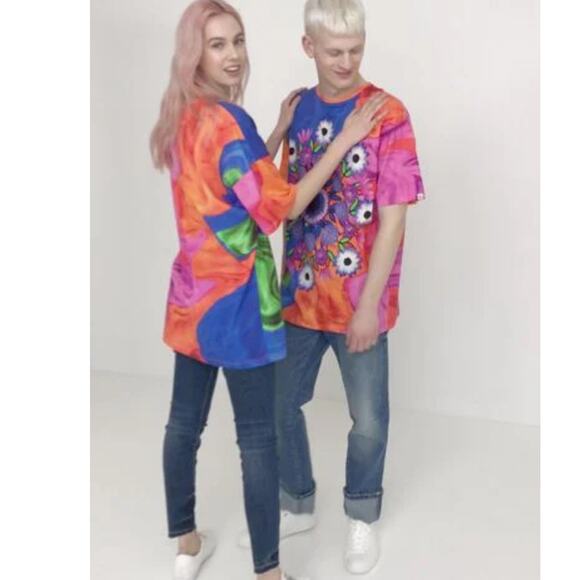 Desigual Luca Floral Mandala Unisex Orange Pink Purple Blue T-Shirt NWT- Size U - Picture 2 of 15